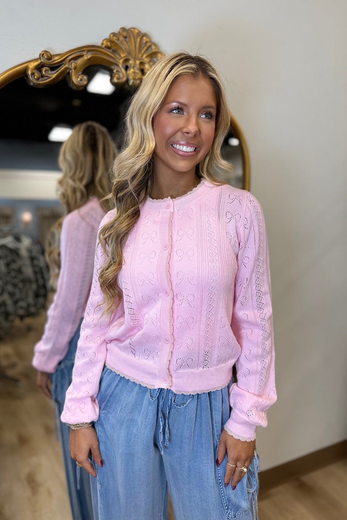 Girly Girl Lace & Bows Cardigan Pink RESTOCK