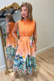 Tropical Village Midi Dress Papaya
