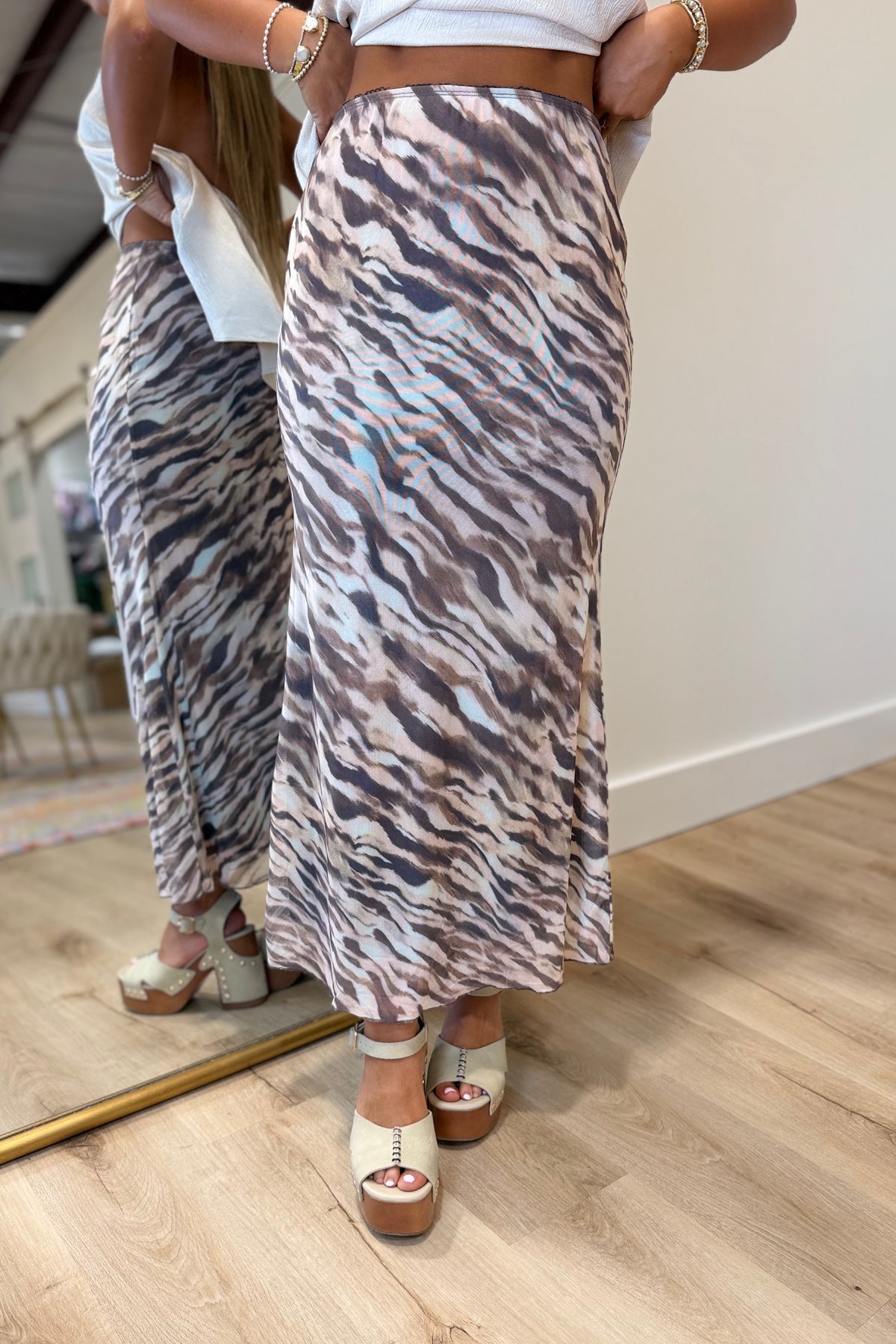 Reece Zebra Midi Skirt Brown