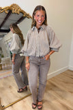Fall Checks Bubble Hem Blouse Brown