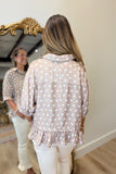 Dotted Day Ruffle Trim Top Sand