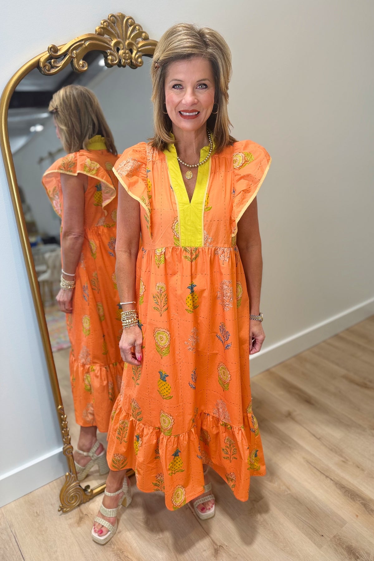 Umgee Tangerine Bloom Midi Dress