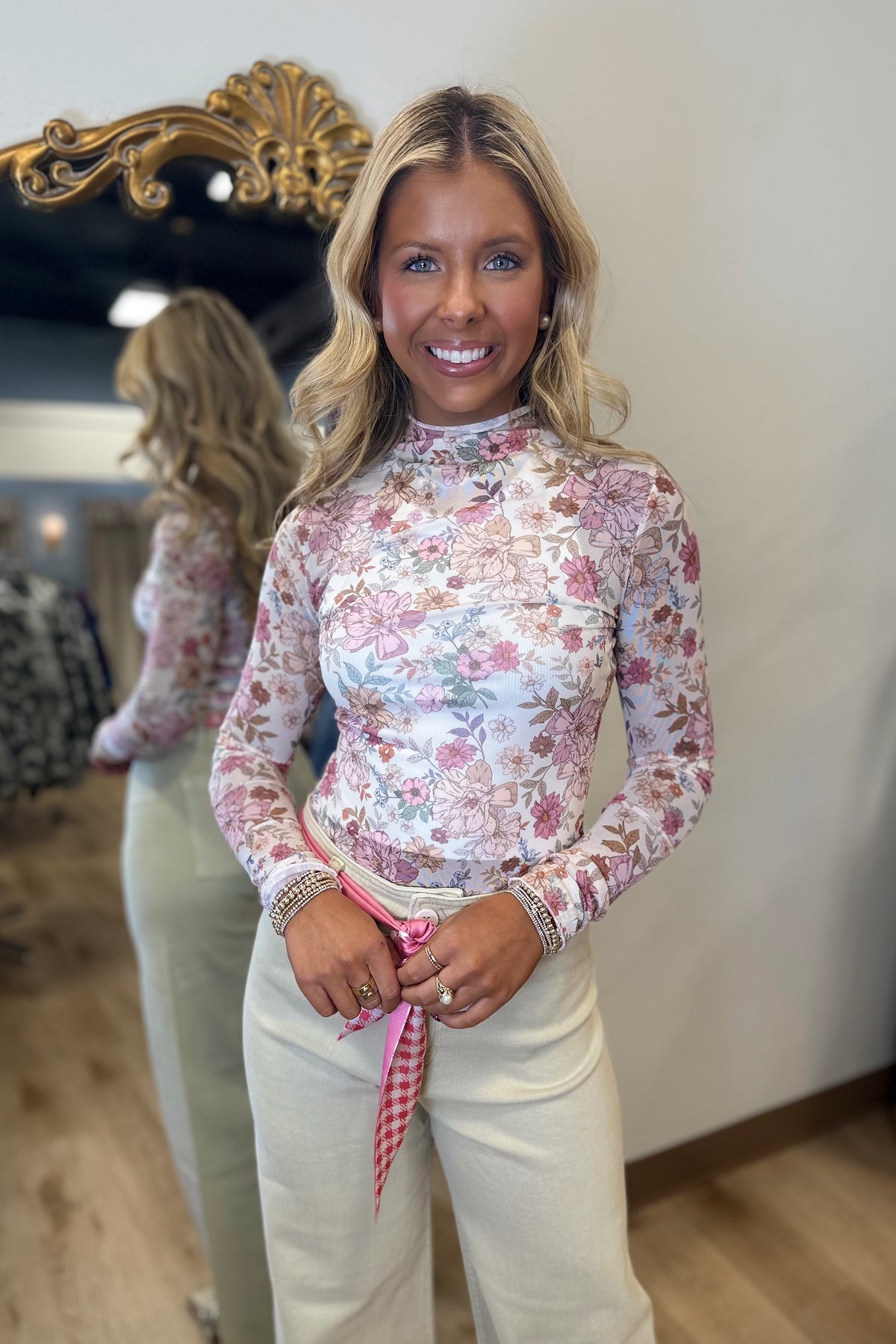 Endless Possibilities Floral Mesh Top Rose