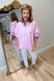 Palm Social Oversized Button Down Top Pink
