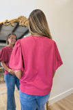 Adored Pleated Bubble Sleeve Blouse Brick