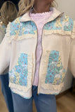Patchwork Ruffle Fleece Zip Jacket Blue