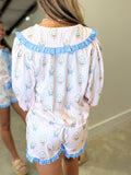 Vintage Bunny Print Ribbon Pajama Set