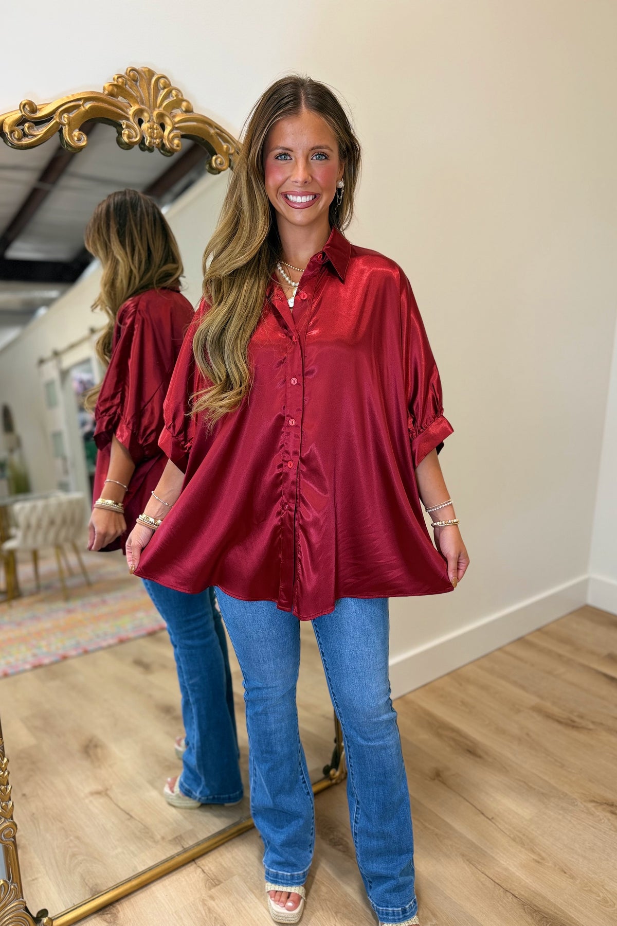 Arizona Satin Oversized Top Crimson