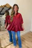 Arizona Satin Oversized Top Crimson