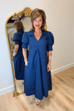 Juliet Classic Collar V Neck Midi Dress Navy