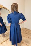Juliet Classic Collar V Neck Midi Dress Navy