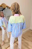 Pastel Patchwork Stripe Button-Up Shirt Sherbet