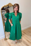 Juliet Classic Collar V Neck Midi Dress Green