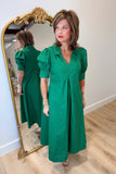 Juliet Classic Collar V Neck Midi Dress Green