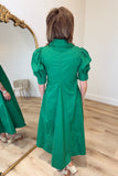 Juliet Classic Collar V Neck Midi Dress Green
