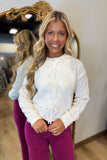 Bow Pointelle Knit Sweater Cream