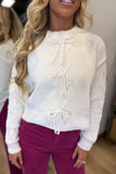 Bow Pointelle Knit Sweater Cream