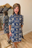 Boho Chic Embroidered Dress Navy