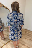 Boho Chic Embroidered Dress Navy