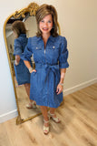 Boho Chic Textured Denim Zip Front Dress