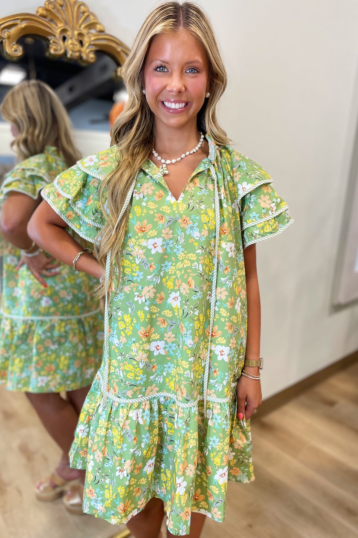 Umgee Frill Collared Dress Sage