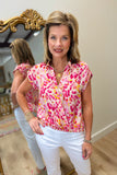 APNY Short Sleeve Split Neck Blouse Pink