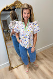 Garden Date Gingham Trim Top Green