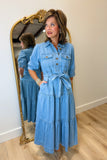 APNY Tiered Belted Denim Dress