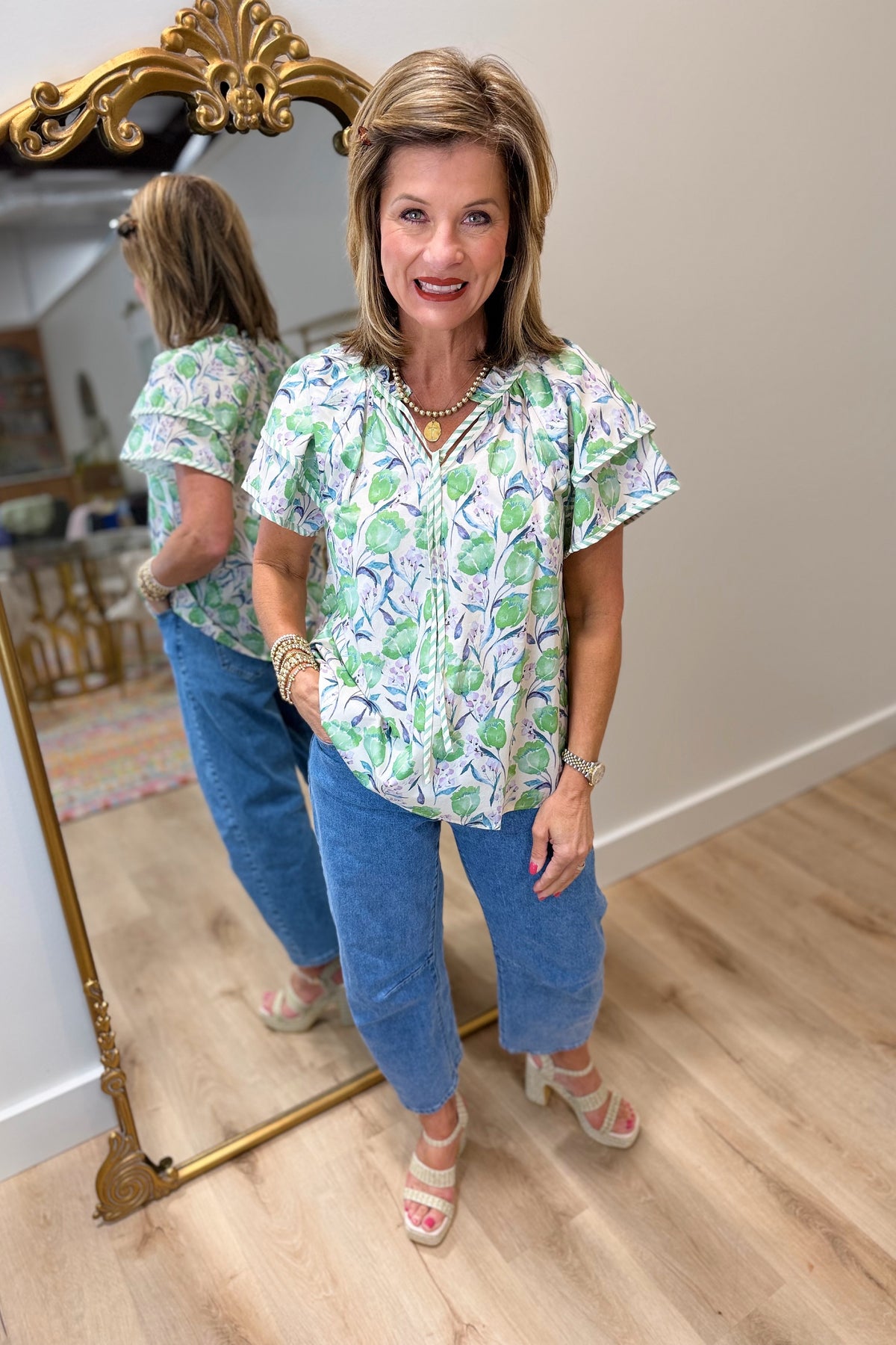 Cabana Bloom Top Green