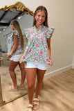 Daybreak Flutter Sleeve Floral Top Mint