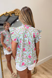 Daybreak Flutter Sleeve Floral Top Mint