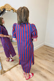 Rebel Stripe Midi Dress Navy