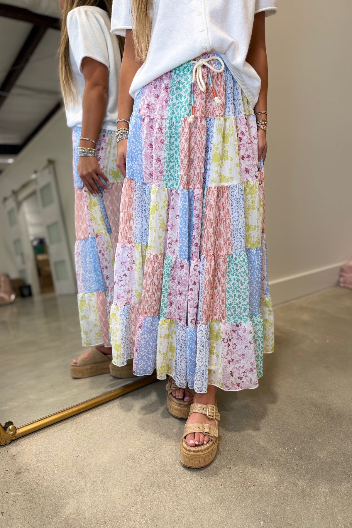 Patchwork Printed Multi Chiffon Maxi Skirt