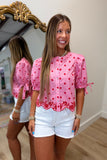 Dots and More Puff Sleeve Top Pink