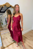 Estate Satin V Neck Slip Dress Burgundy