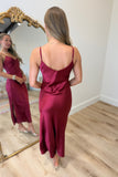 Estate Satin V Neck Slip Dress Burgundy