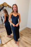 Estate Satin V Neck Slip Dress Black