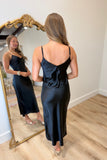 Estate Satin V Neck Slip Dress Black