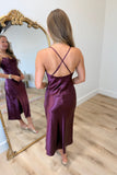 Dark Cherry Satin Cowl Neck Dress