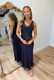 Moody Midnight Satin Draped Dress Brown