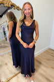 Moody Midnight Satin Draped Dress Brown
