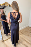 Moody Midnight Satin Draped Dress Brown