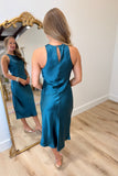Satin Noir Sleeveless Midi Dress Teal
