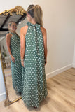 Chloe Polka Dot Halter Dress Olive