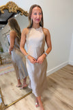 Satin Noir Sleeveless Midi Dress Beige