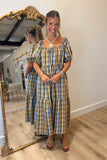 Vintage Plaid Puff Sleeve Dress