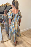 Vintage Plaid Puff Sleeve Dress