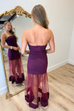 Sheer Elegance Tulle Skirt Dress Maroon
