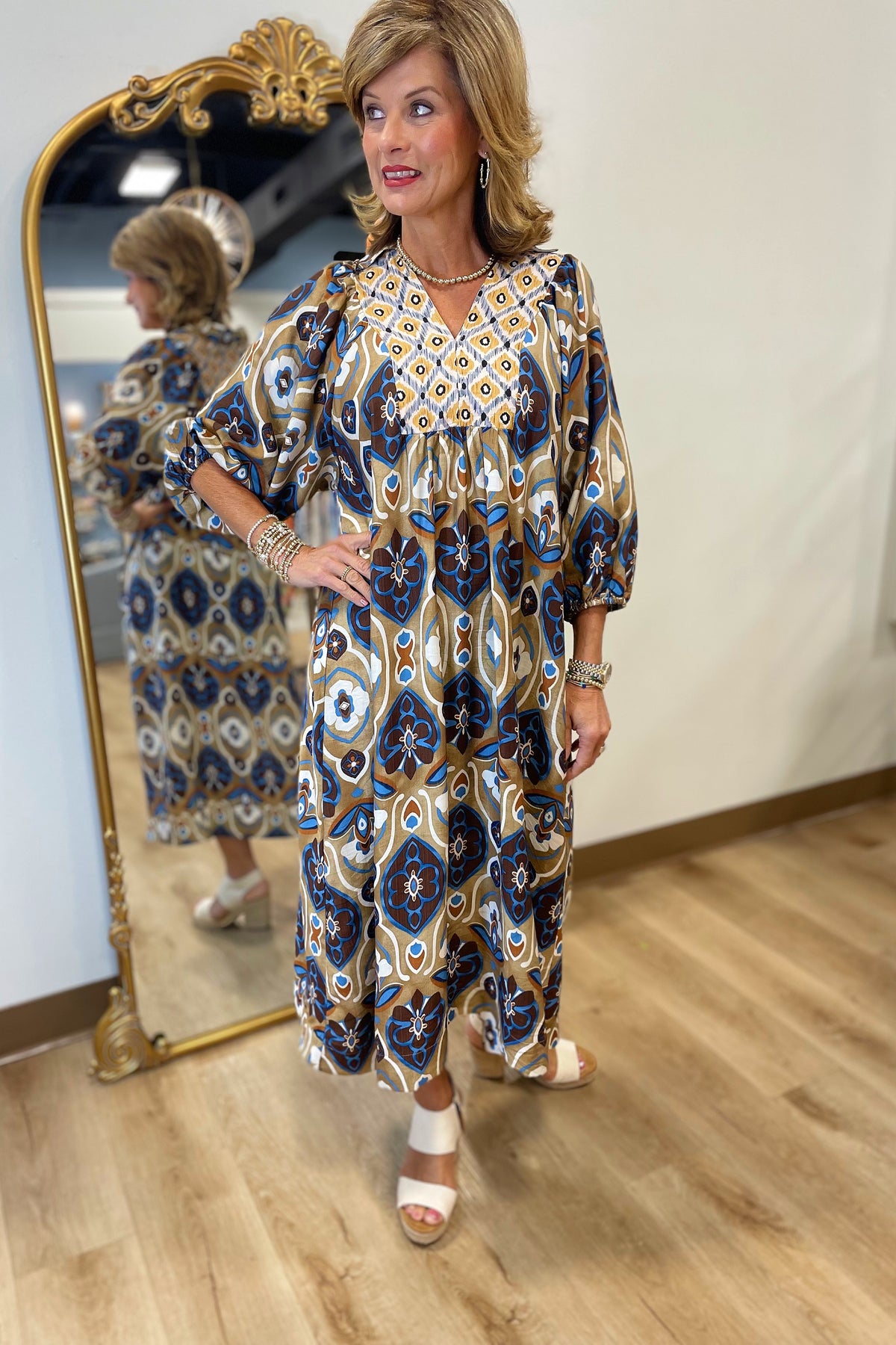 Umgee 3/4 Sleeve Dress Navy Mix