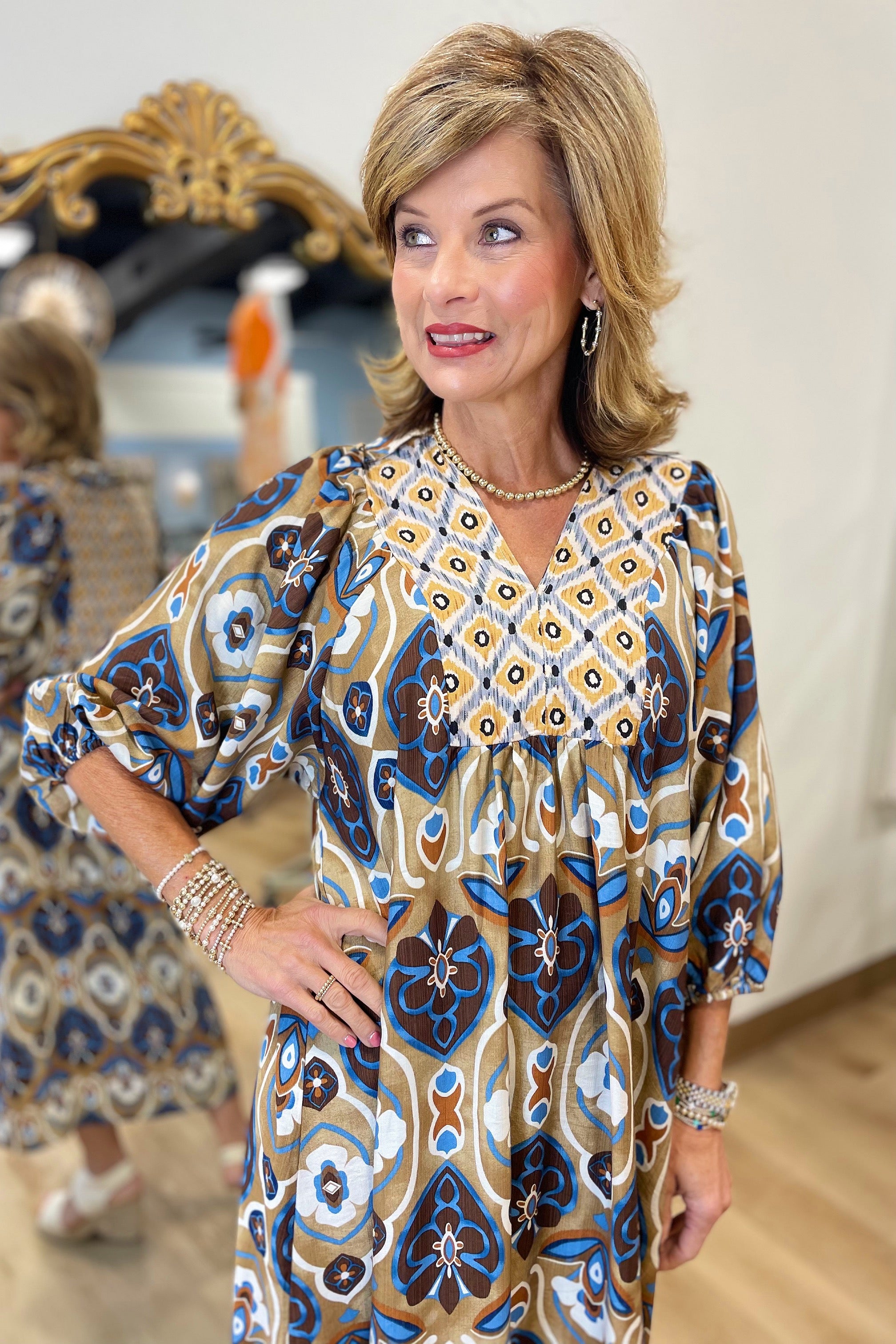 Umgee 3/4 Sleeve Dress Navy Mix Expectations Too Umgee 3/4 Sleeve Dress Navy Mix Expectations Too